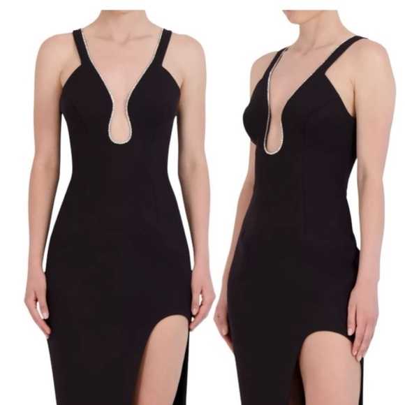 Bcbgmaxazria Embellished Cut Out Sleeveless Asymmetrical Bodycon Midi Dress NEW - Picture 4 of 15